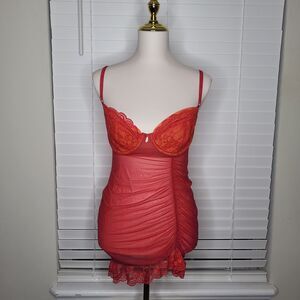 Vintage Victoria's Secret Red 36C Bra‎ Lingerie Chemise Dress Nightie Y2K 2003